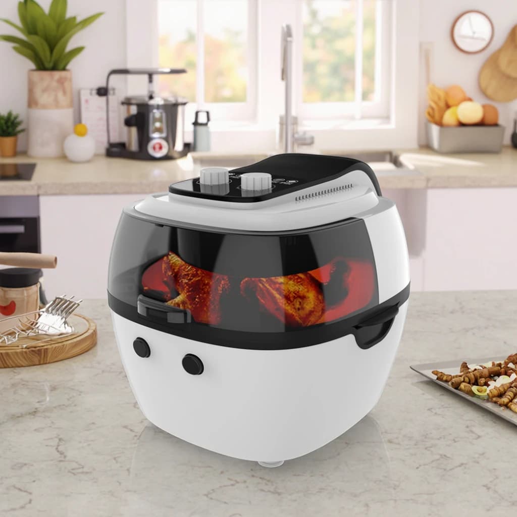 Electric 6L Air Fryer with Mechanical Double Knob Control Observation Window Non-stick Detachable Basket & Fast Cooking