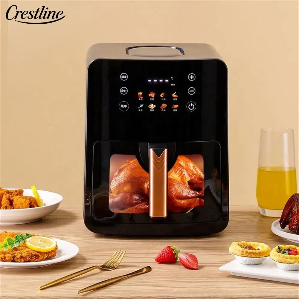 Modern 5L Digital Air Fryer Non-Stick Square Glass Housing Touch Control Fast Bake Electric Household Kitchen Appliance for Home