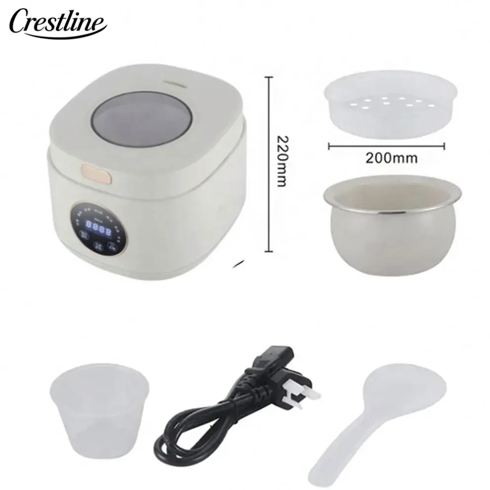 3L Mini Automatic LED Touch Screen Digital Rice Cooker Smart Visible Window Plastic Housing Multi-Cook Function Measuring Cup